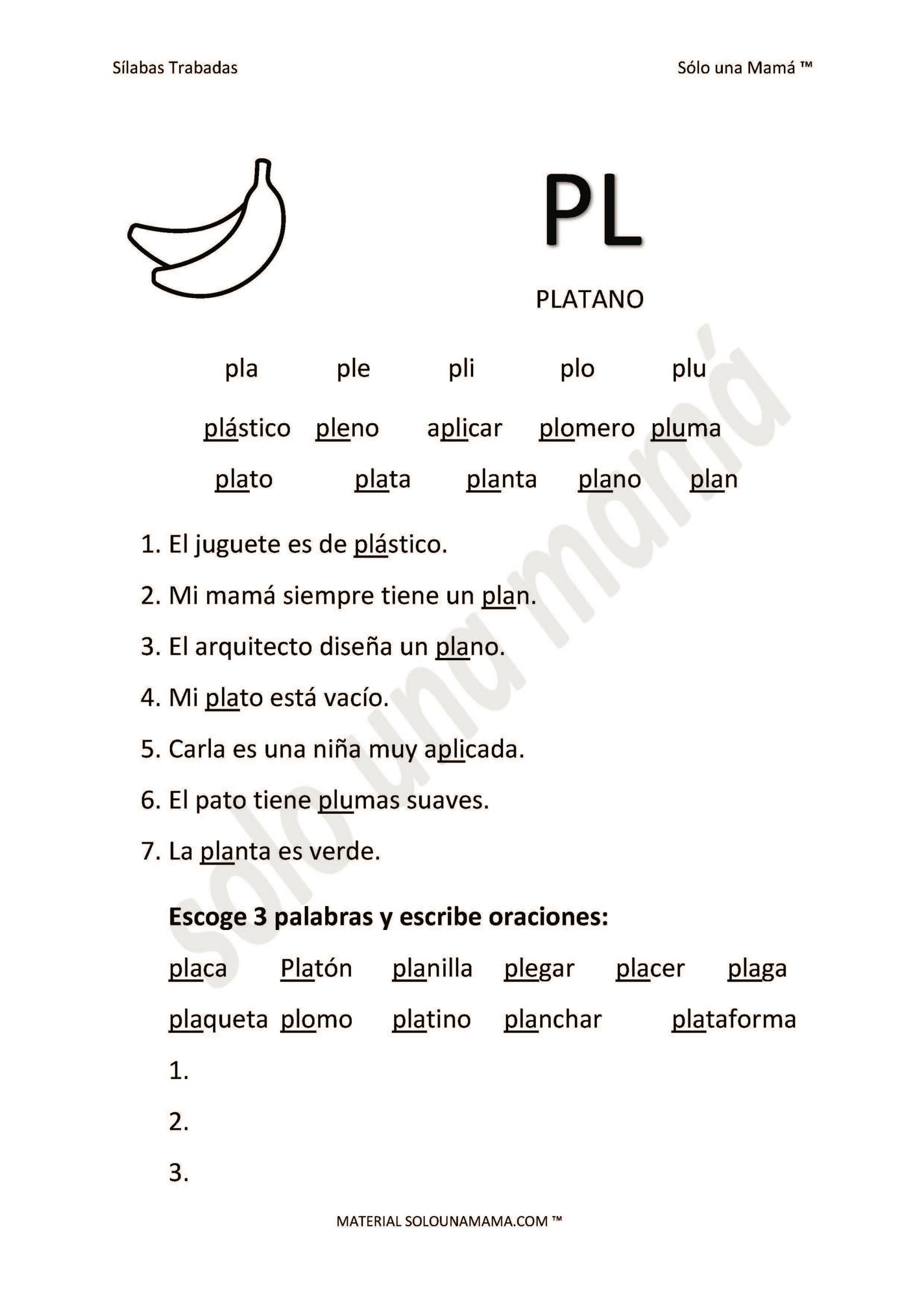 Ejercicios Con Sílabas Trabadas Pl Sólo Una Mamá