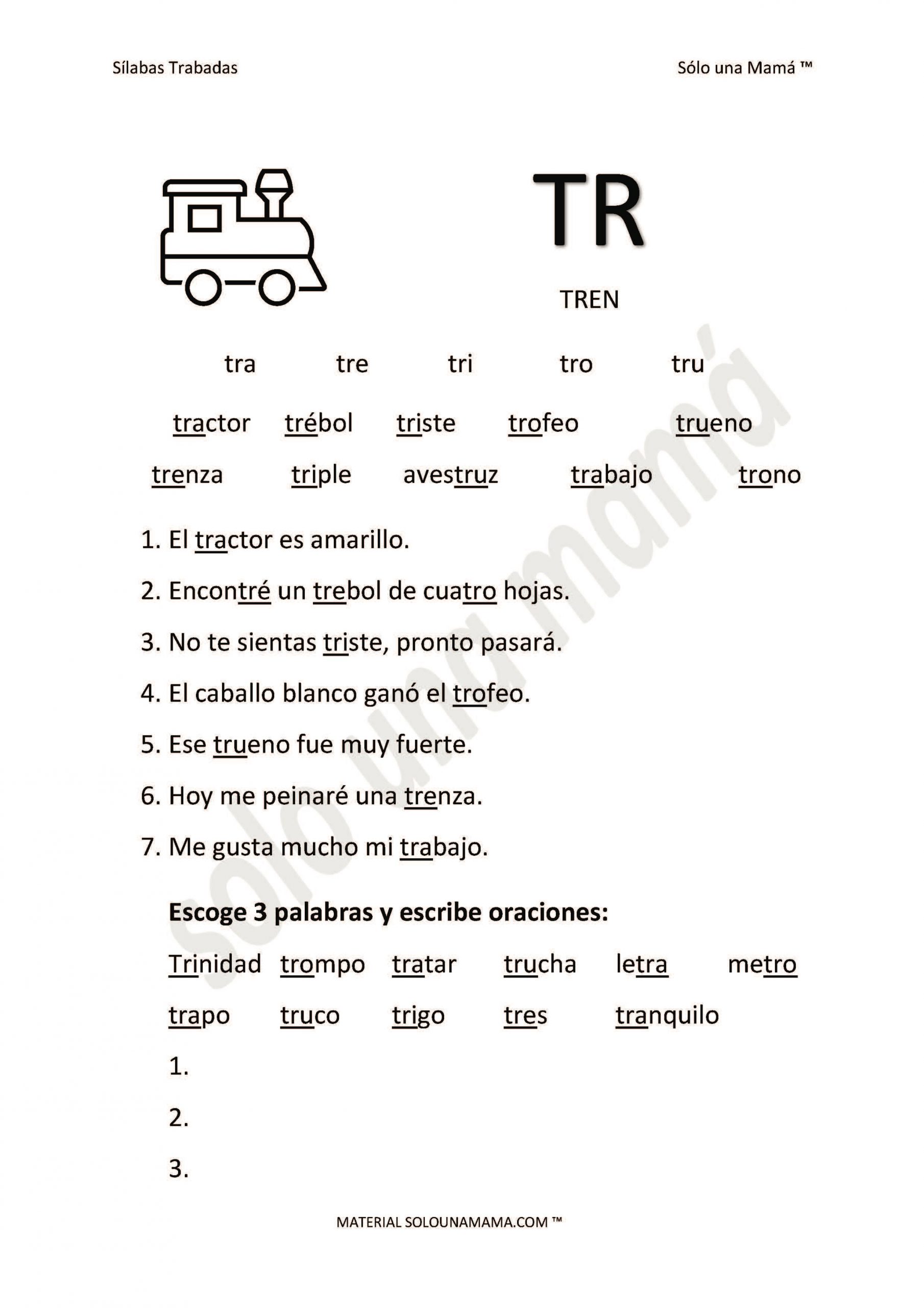 Ejercicios Con Sílabas Trabadas Tr Sólo Una Mamá 